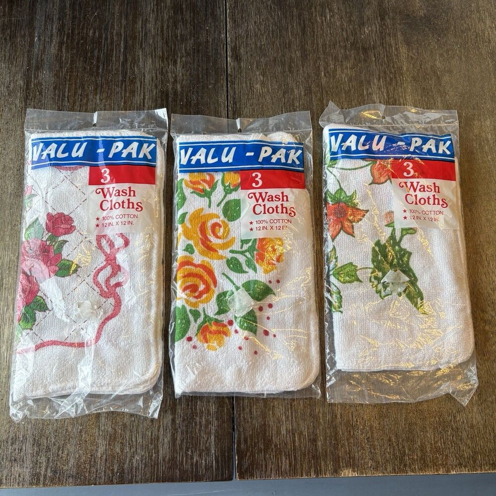 Vintage Bath Wash Cloths 9 Leshner Mills Cotton NEW Floral